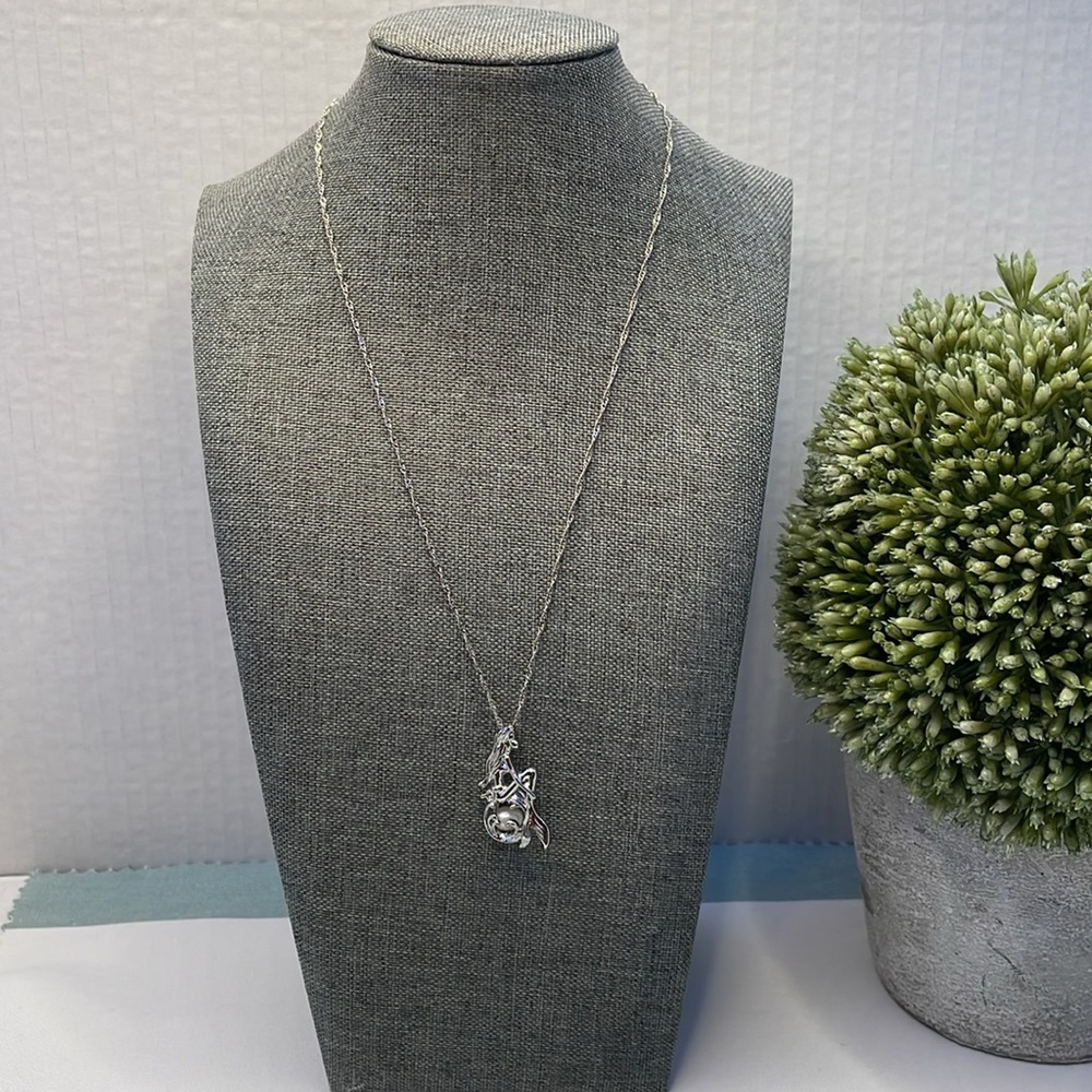 stainless steel necklace Mermaid locket with white saltwater pearls